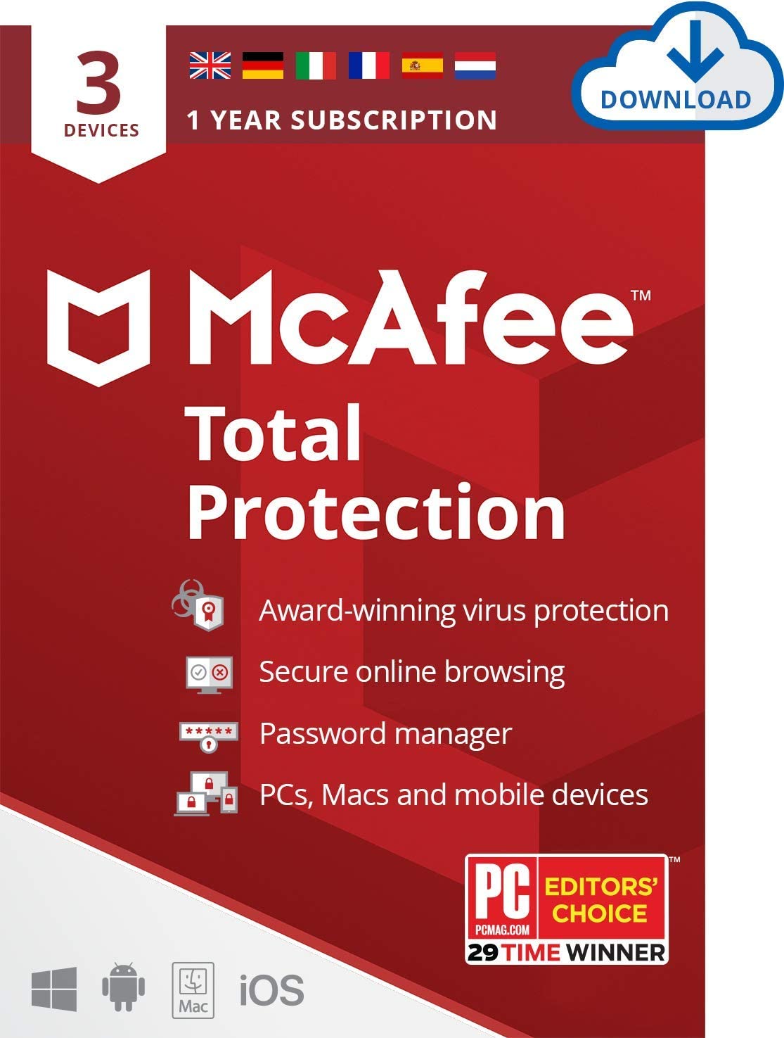 McAfee Total Protection 2021 | 3 Device | 1 Year | Antivirus Software, Internet Security, Password Manager, Mobile Security | PC/Mac/Android/iOS